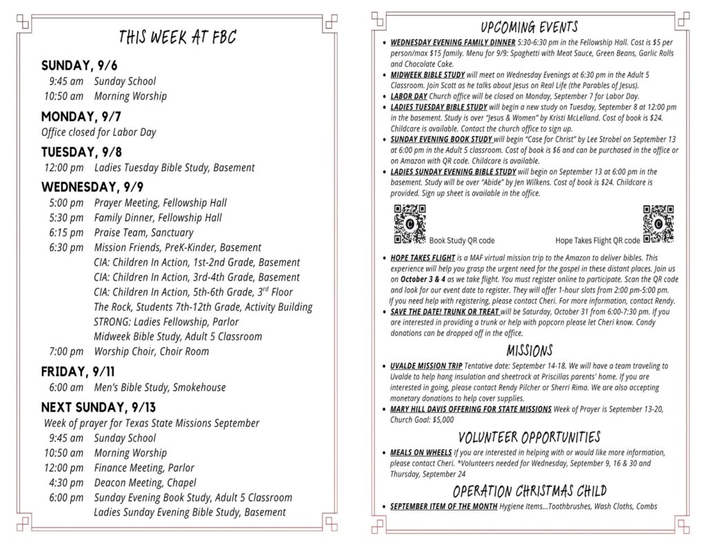 Weekly Bulletin September 6-13